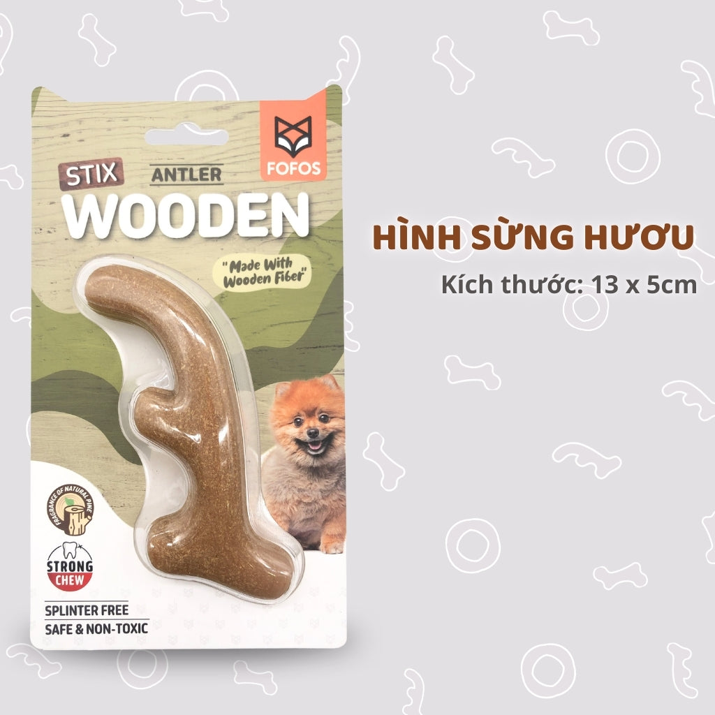 FOFOS Đồ Chơi Gặm Bằng Gỗ Hình Sừng Hươu Cho Chó Cỡ Nhỏ – Sợi Gỗ Thật, Không Xước Mảnh