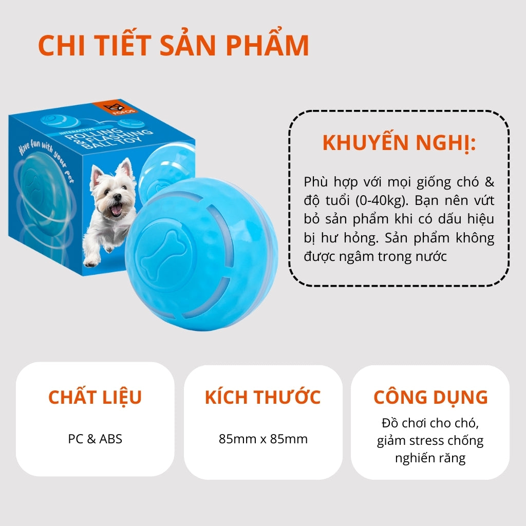 FFOFOS Bóng Lăn Tự Động Thông Minh Đèn LED Cho Chó – Sạc Nhanh Type-C, Chống Nước 8.5x8.5x8.5cm