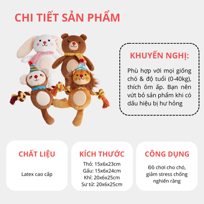 FOFOS Đồ Chơi Nhồi Bông Hình Sư Tử Có Còi Kêu Cho Chó Con – Dòng Fluffy Puppy Siêu Mềm Mại
