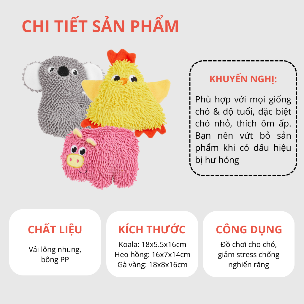 FOFOS Đồ Chơi Nhồi Bông Hình Gấu Koala Tua Rua Bền Chắc Có Còi Kêu Cho Chó