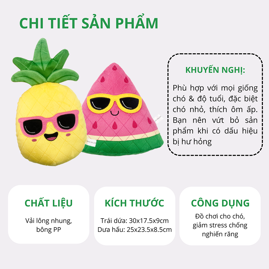 FOFOS Đồ Chơi Nhồi Bông Bền Chắc Hình Trái Dưa Hấu Có Còi Kêu Cho Chó – Màu Hồng