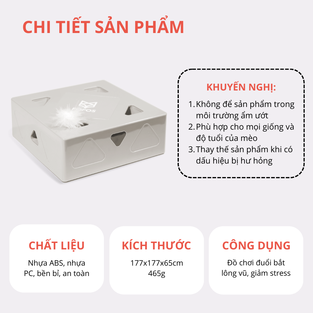 FOFOS Hộp Lông Vũ Ngẫu Nhiên Bản USB – Đồ Chơi Tương Tác Tự Động Cho Mèo 17.7x17.7x6.5cm