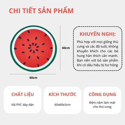 FOFOS Thảm Nằm Làm Mát Tự Động Hình Dưa Hấu Cho Thú Cưng – Không Cần Đông Lạnh 60x60cm