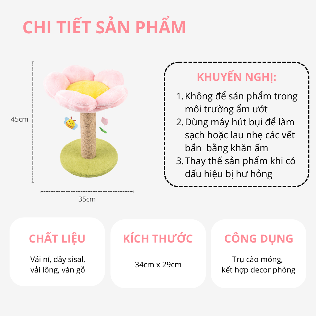 FOFOS Trụ Cào Móng Hình Bông Hoa Kèm Ổ Nằm Cho Mèo – Đồ Chơi Treo Tương Tác 45x35x35cm