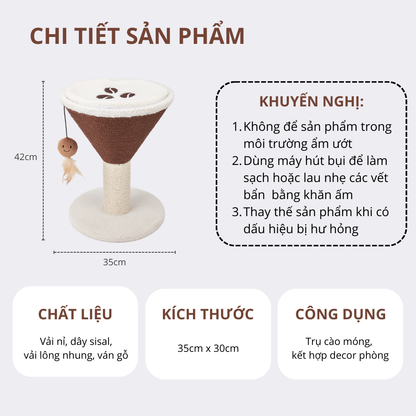 FOFOS Trụ Cào Móng Hình Ly Cà Phê Espresso Martini Cho Mèo – Kèm Bóng Lông Vũ Treo 42x35x35cm