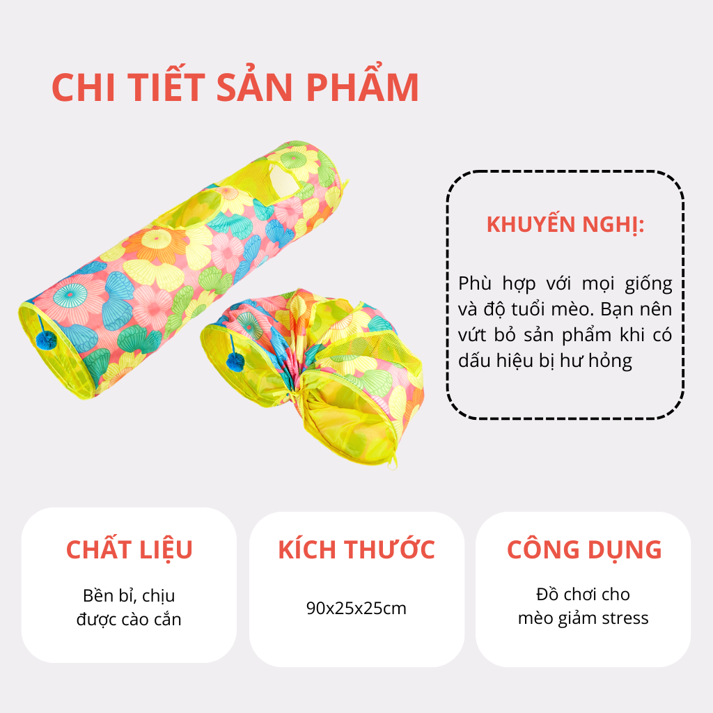 FOFOS Đường Hầm Hoa Chống Cào Gấp Gọn Cho Mèo – Đồ Chơi Tunnel Bung Tự Động