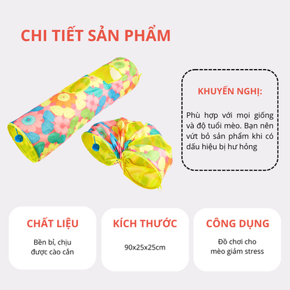 FOFOS Đường Hầm Hoa Chống Cào Gấp Gọn Cho Mèo – Đồ Chơi Tunnel Bung Tự Động