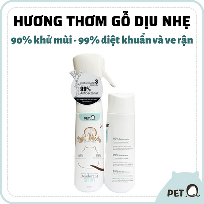 Bình xịt khử mùi diệt khuẩn hương gỗ PetQ 300ml