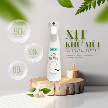 Bình xịt khử mùi diệt khuẩn hương gỗ PetQ 300ml