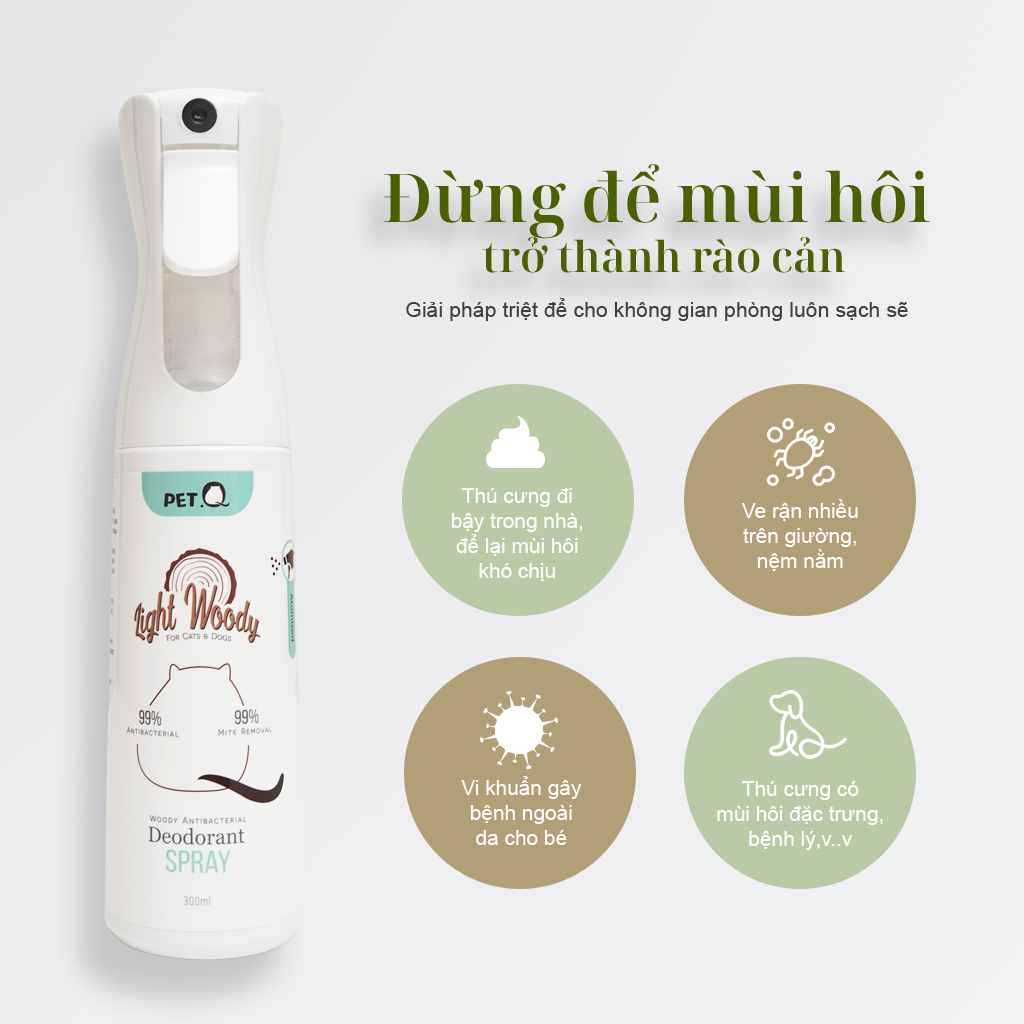 Bình xịt khử mùi diệt khuẩn hương gỗ PetQ 300ml