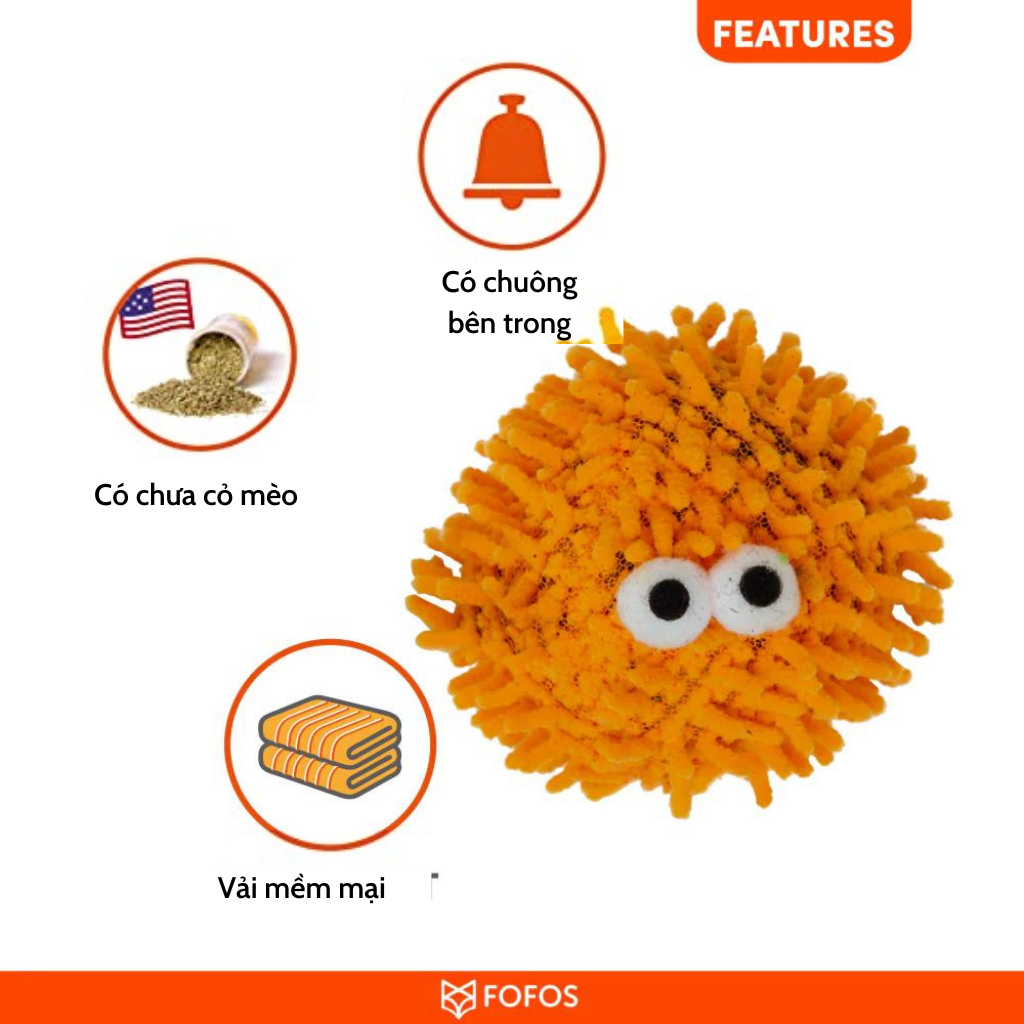 FOFOS Bóng Chuông Có Cỏ Bạc Hà Cho Mèo – Đồ Chơi Bóng Lông Xù Màu Ngẫu Nhiên Con Vật Vui Nhộn