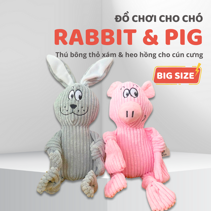 FOFOS Đồ Chơi Nhồi Bông Hình Chú Lợn Xù Lông Có Còi Kêu Cho Chó – Màu Hồng, Vải Corduroy Mềm Mại