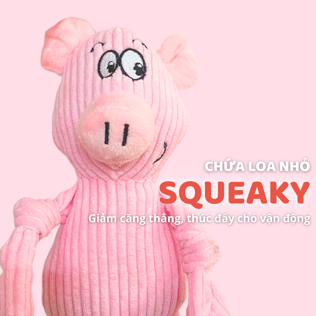 FOFOS Đồ Chơi Nhồi Bông Hình Chú Lợn Xù Lông Có Còi Kêu Cho Chó – Màu Hồng, Vải Corduroy Mềm Mại