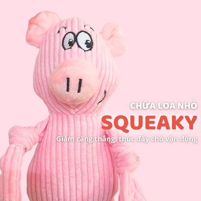 FOFOS Đồ Chơi Nhồi Bông Hình Chú Lợn Xù Lông Có Còi Kêu Cho Chó – Màu Hồng, Vải Corduroy Mềm Mại