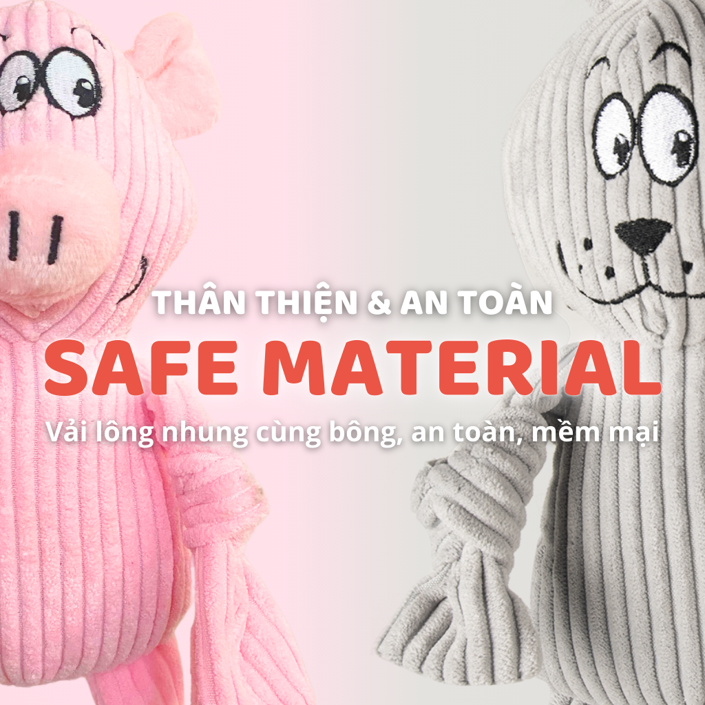 FOFOS Đồ Chơi Nhồi Bông Hình Chú Lợn Xù Lông Có Còi Kêu Cho Chó – Màu Hồng, Vải Corduroy Mềm Mại