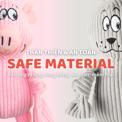 FOFOS Đồ Chơi Nhồi Bông Hình Chú Lợn Xù Lông Có Còi Kêu Cho Chó – Màu Hồng, Vải Corduroy Mềm Mại