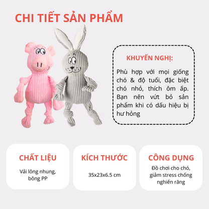 FOFOS Đồ Chơi Nhồi Bông Hình Chú Lợn Xù Lông Có Còi Kêu Cho Chó – Màu Hồng, Vải Corduroy Mềm Mại