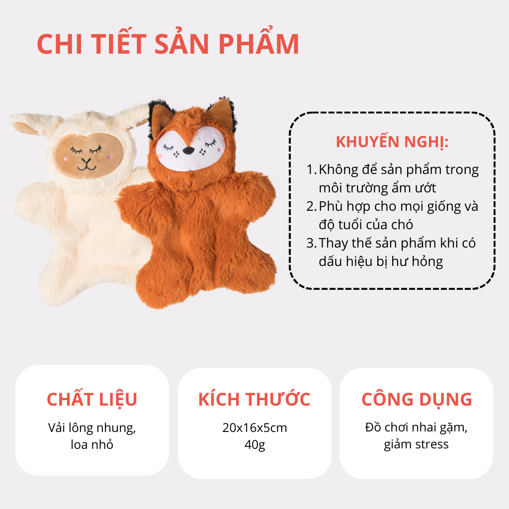 FOFOS Đồ Chơi Nhồi Bông Hình Cừu Trắng Cho Chó – Vải Mềm Có Còi Kêu 21.5x18x3.5cm