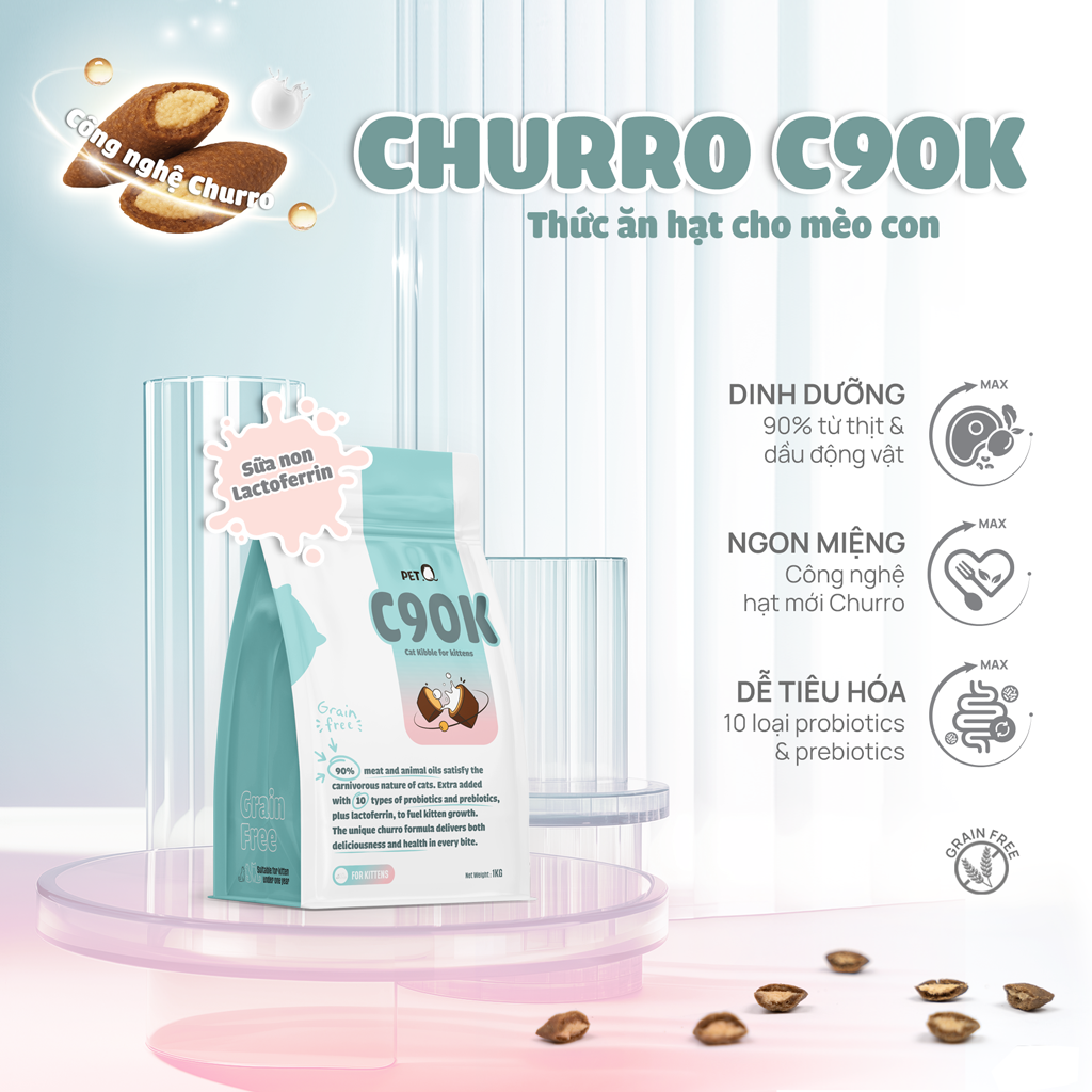 PetQ Churro C90K Thức Ăn Hạt Cho Mèo Con Gói 50g