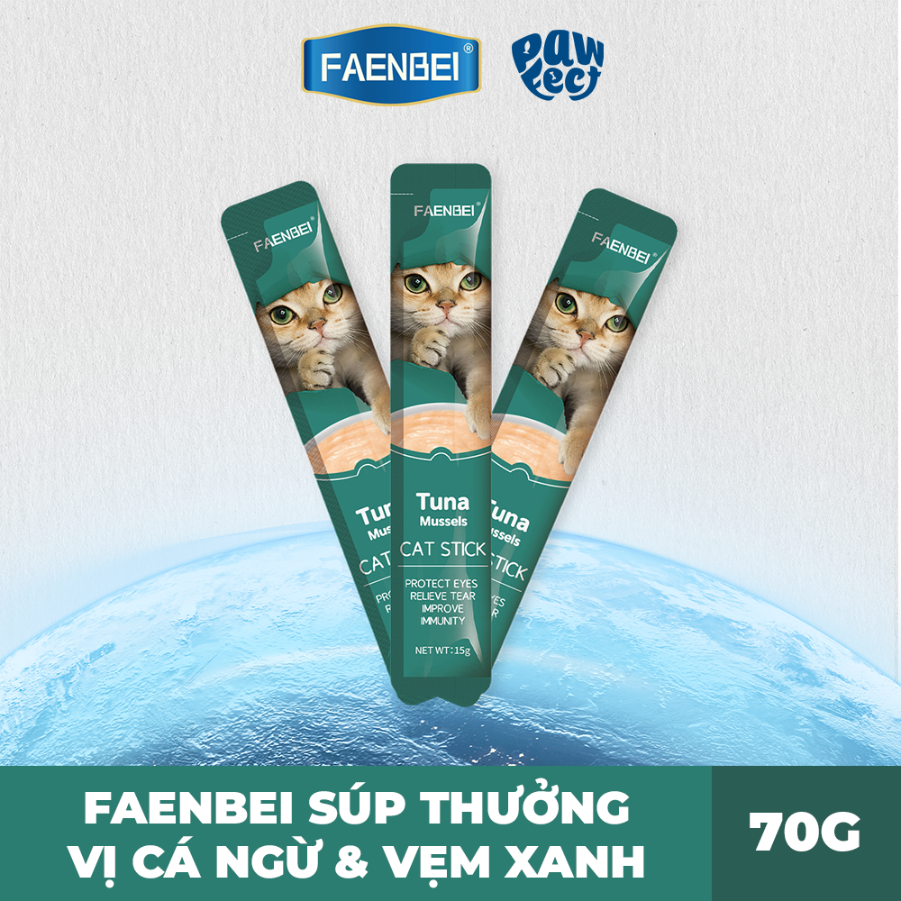 Faenbei Súp Thưởng Cho Mèo 15g Vị Cá Ngừ & Vẹm Xanh