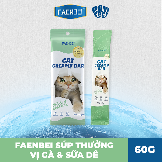 Faenbei Súp Thưởng Dạng Kem Cho Mèo 60g Vị Gà & Sữa Dê