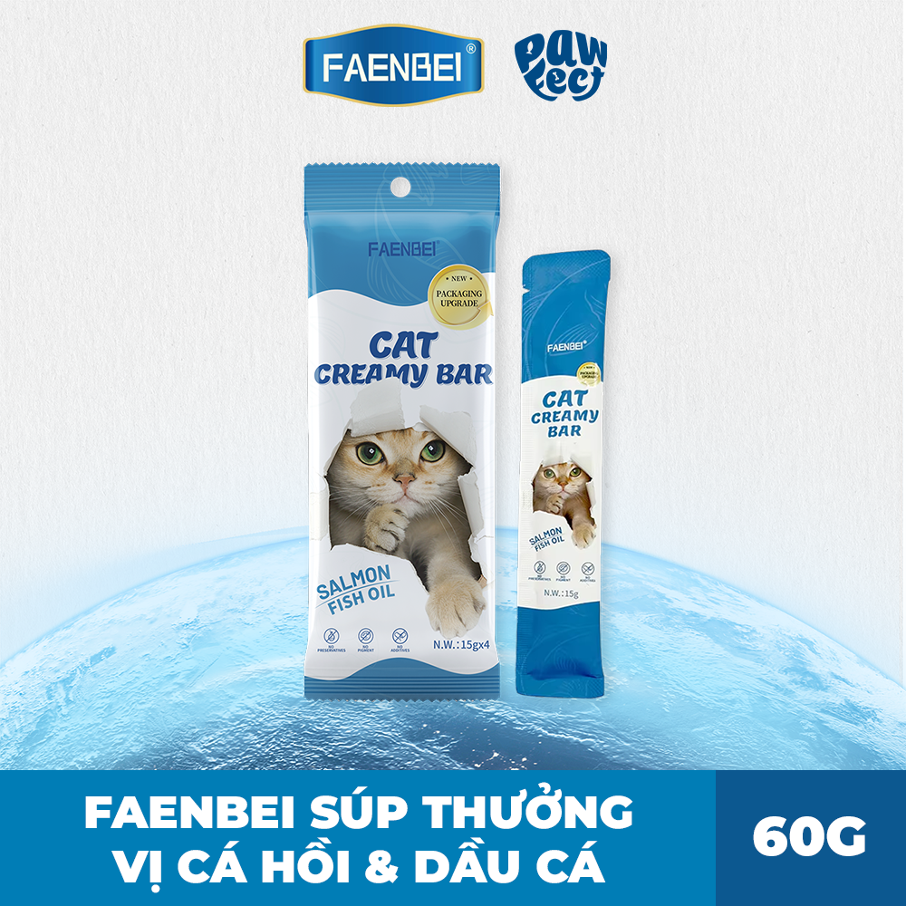 Faenbei Súp Thưởng Dạng Kem Cho Mèo 60g Vị Cá Hồi & Dầu Cá