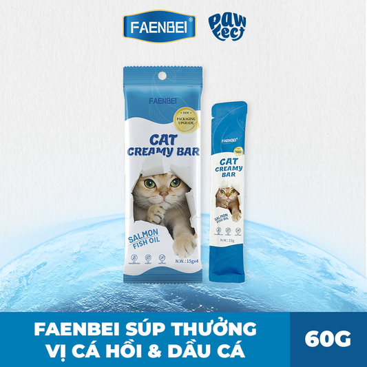Faenbei Súp Thưởng Dạng Kem Cho Mèo 60g Vị Cá Hồi & Dầu Cá