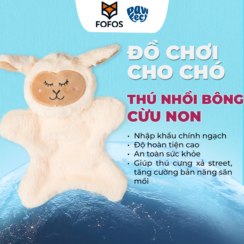 FOFOS Đồ Chơi Nhồi Bông Hình Cừu Trắng Cho Chó – Vải Mềm Có Còi Kêu 21.5x18x3.5cm