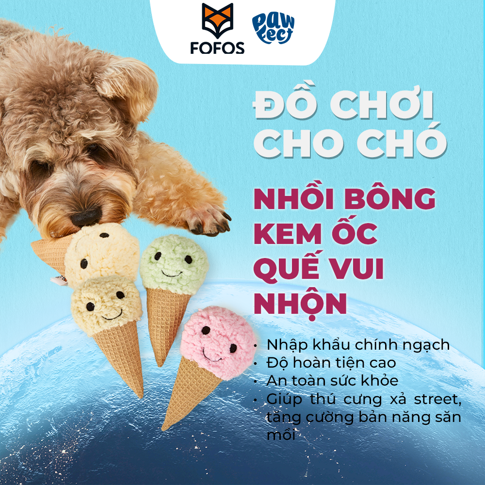 FOFOS Đồ Chơi Cắn Gặm Hình Kem Ốc Quế Nhồi Bông Có Còi Kêu Cho Chó 17x10x4.5cm
