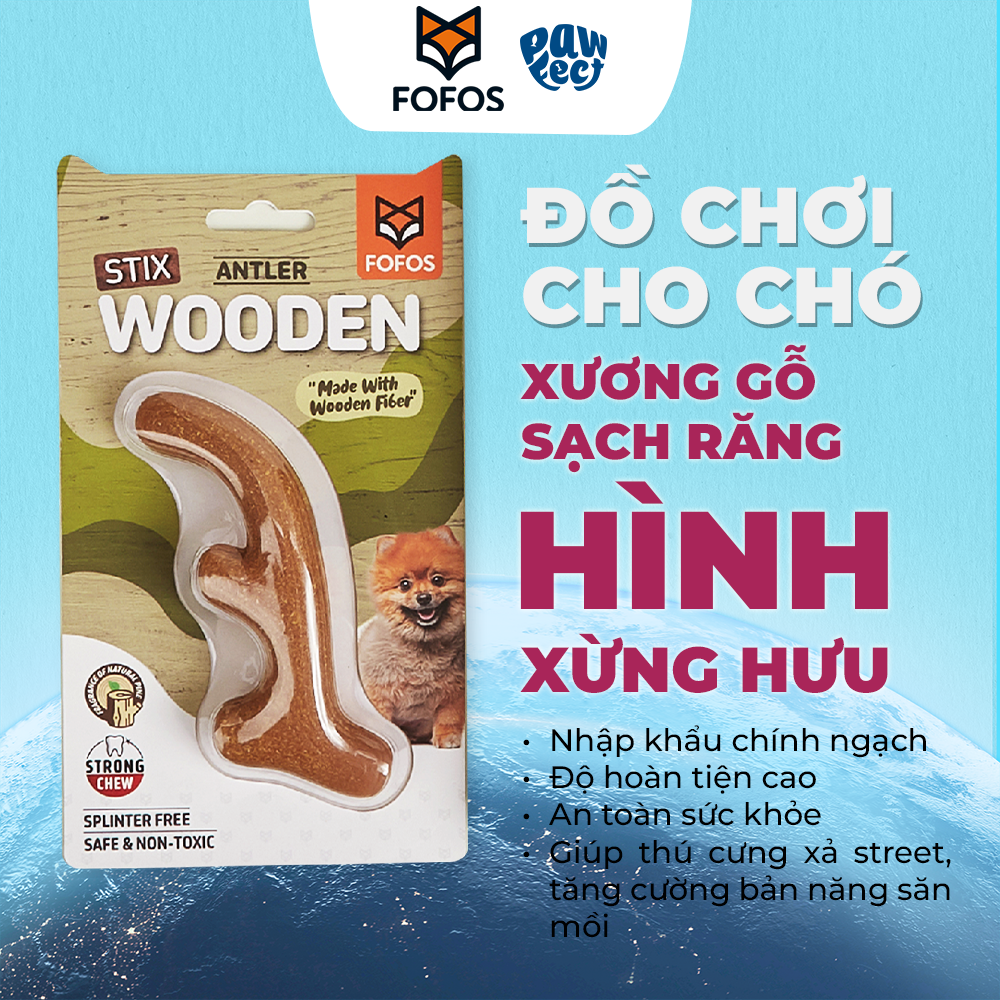FOFOS Đồ Chơi Gặm Bằng Gỗ Hình Sừng Hươu Cho Chó Cỡ Nhỏ – Sợi Gỗ Thật, Không Xước Mảnh