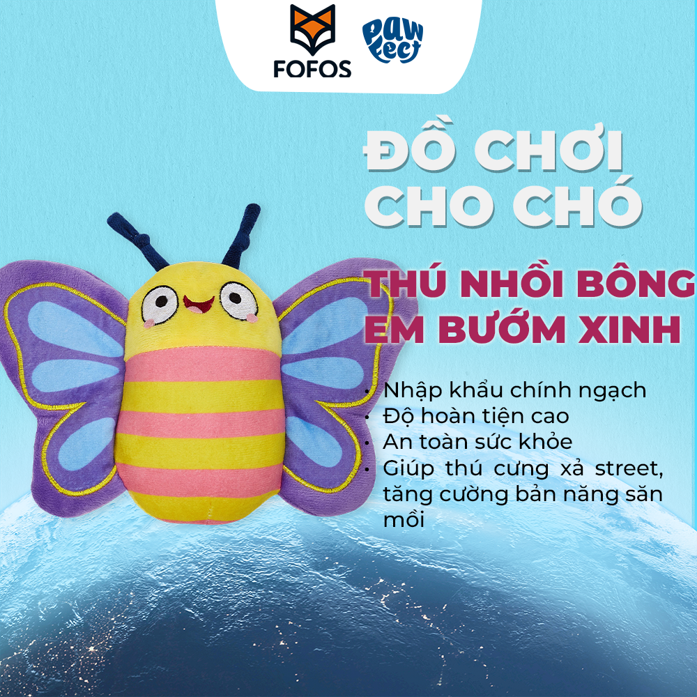 FOFOS Đồ Chơi Nhồi Bông Hình Con Bướm Có Còi Kêu Cho Chó – Bộ Sưu Tập Garden