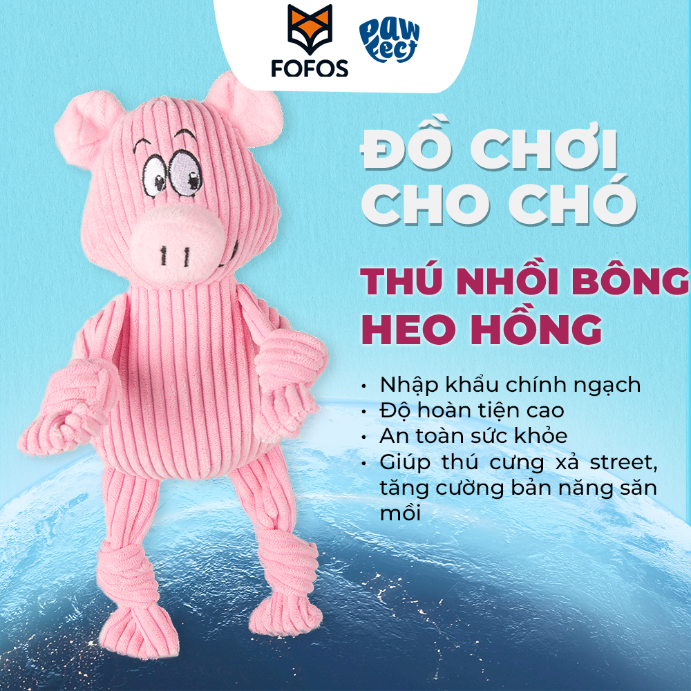 FOFOS Đồ Chơi Nhồi Bông Hình Chú Lợn Xù Lông Có Còi Kêu Cho Chó – Màu Hồng, Vải Corduroy Mềm Mại