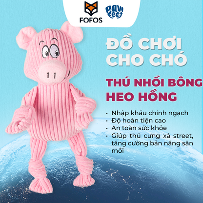 FOFOS Đồ Chơi Nhồi Bông Hình Chú Lợn Xù Lông Có Còi Kêu Cho Chó – Màu Hồng, Vải Corduroy Mềm Mại