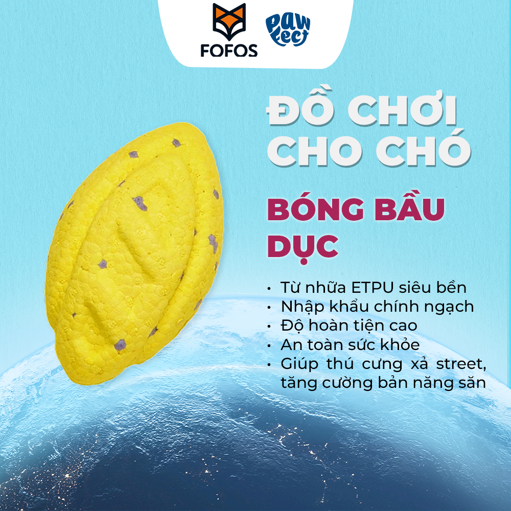 FOFOS Bóng Bầu Dục Rugby Siêu Bền ETPU Cho Chó – Nổi Trên Nước, Màu Vàng