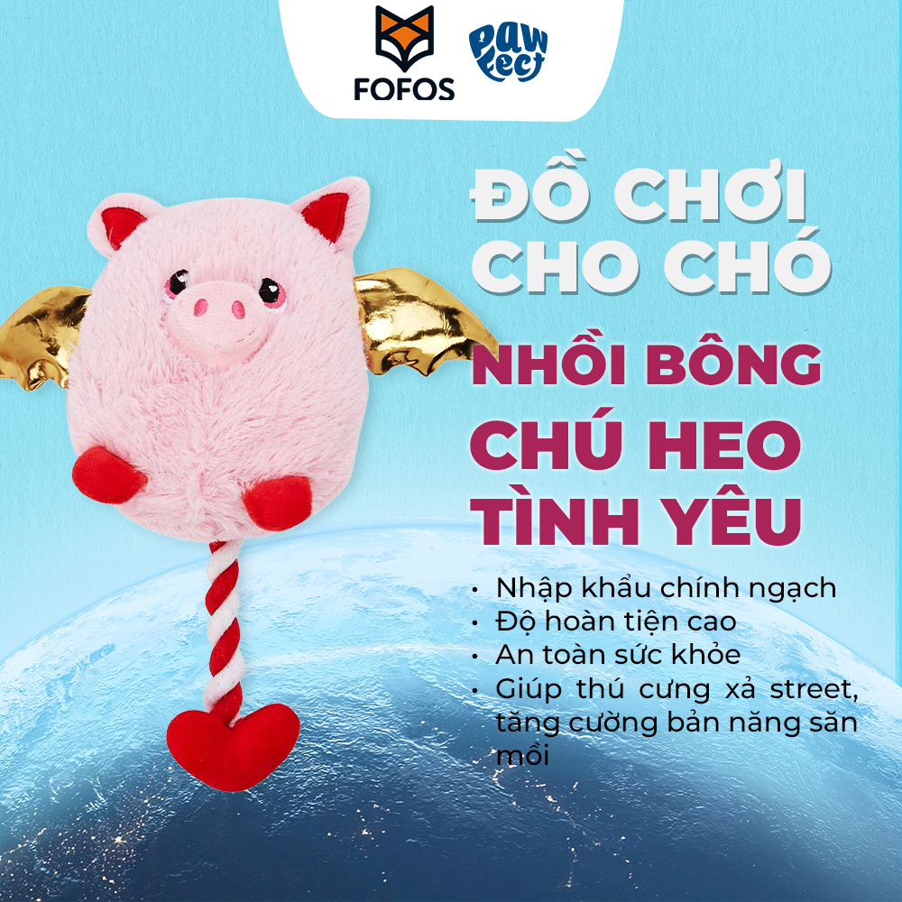 FOFOS Đồ Chơi Nhồi Bông Hình Heo Thiên Thần Tình Yêu Có Dây Kéo Trái Tim – Bộ Sưu Tập Valentine 25x10x25cm