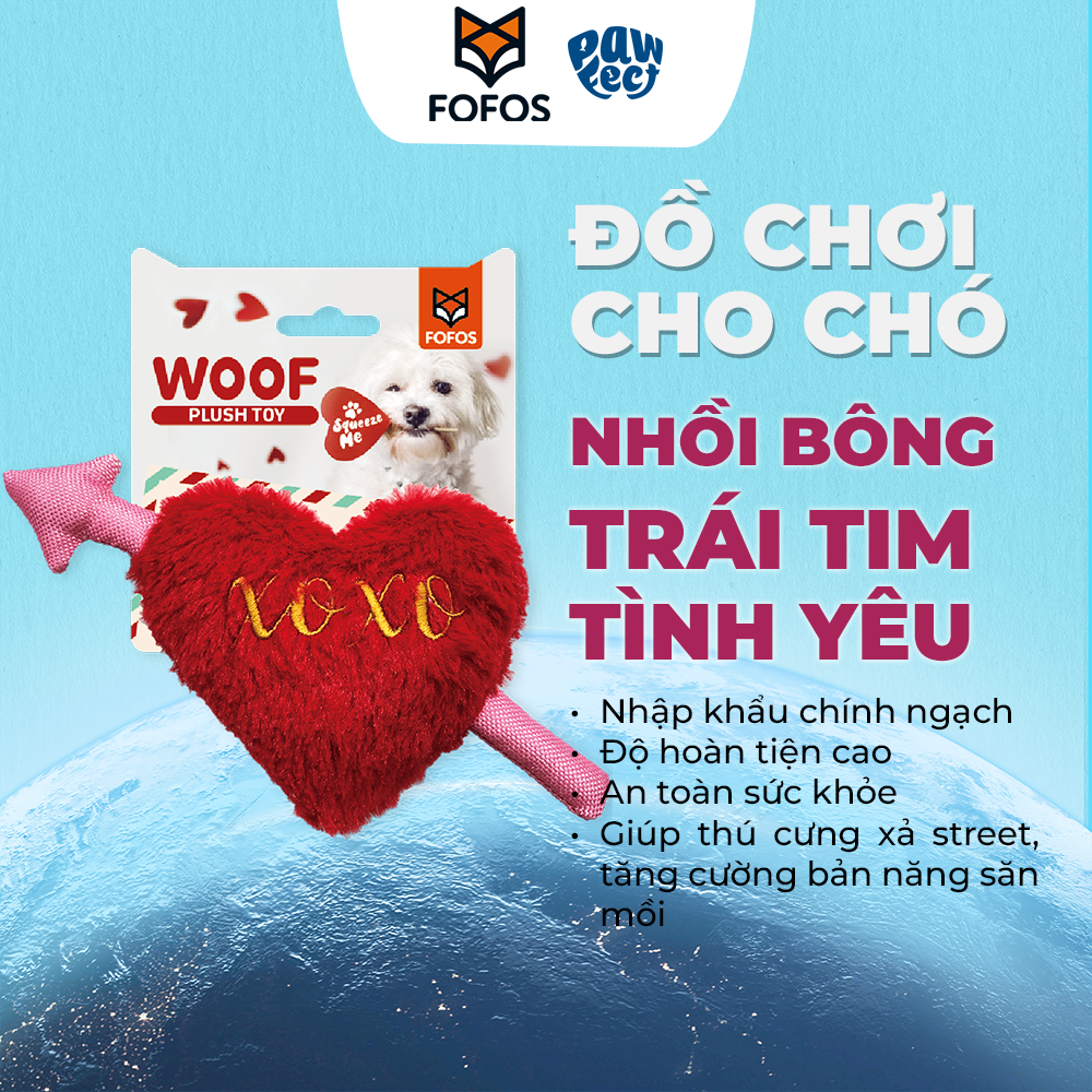 FOFOS Đồ Chơi Nhồi Bông Hình Trái Tim Mũi Tên "XOXO" Có Còi Kêu Cho Chó – Bộ Sưu Tập Valentine