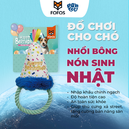 FOFOS Đồ Chơi Nhồi Bông Hình Nón Sinh Nhật Có Vòng Dây Bện Cho Chó – Bộ Sưu Tập Sinh Nhật 13x9x28cm