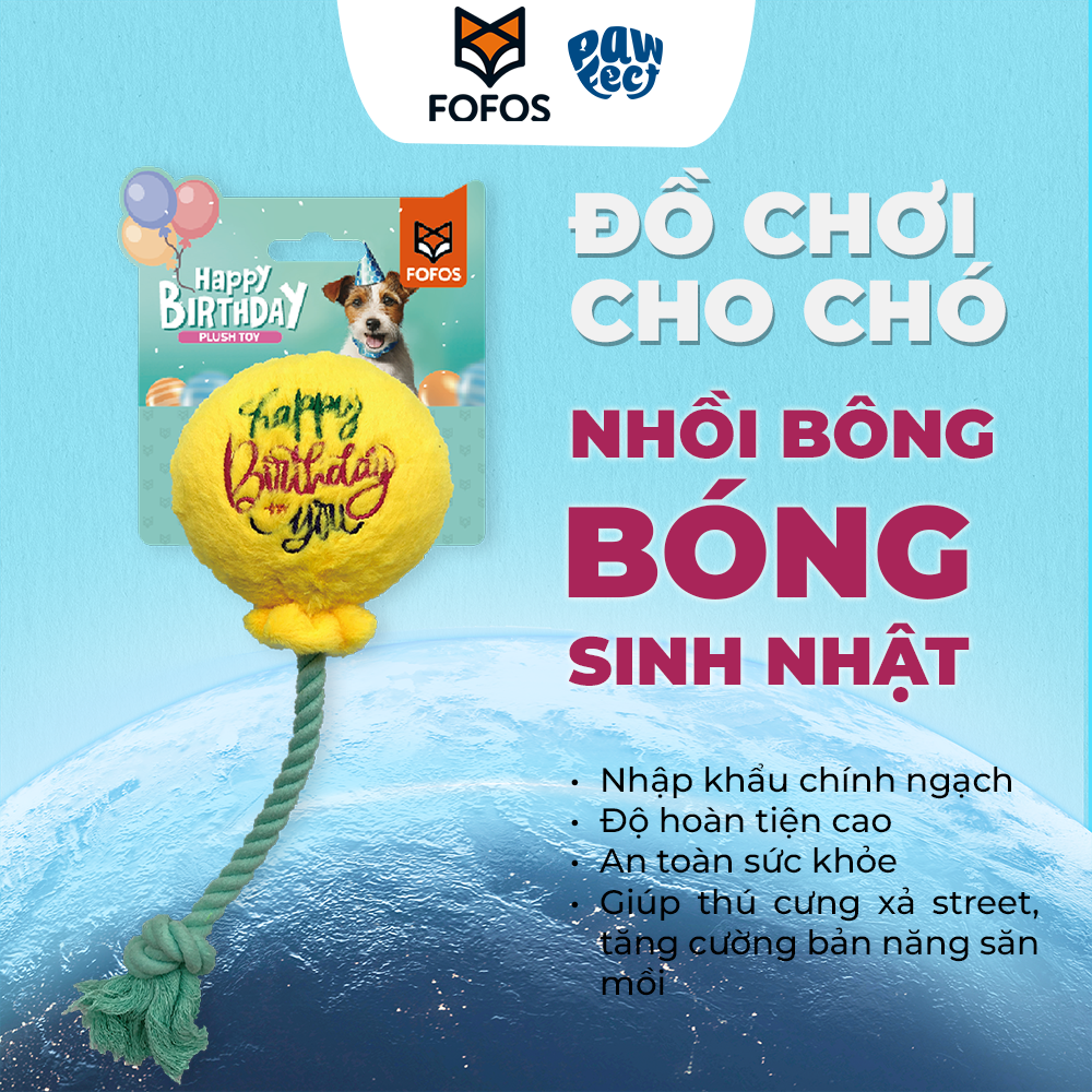 FOFOS Đồ Chơi Nhồi Bông Hình Bóng Bay Chúc Mừng Sinh Nhật Có Dây Bện Cho Chó – Bộ Sưu Tập Sinh Nhật 15x7x36cm
