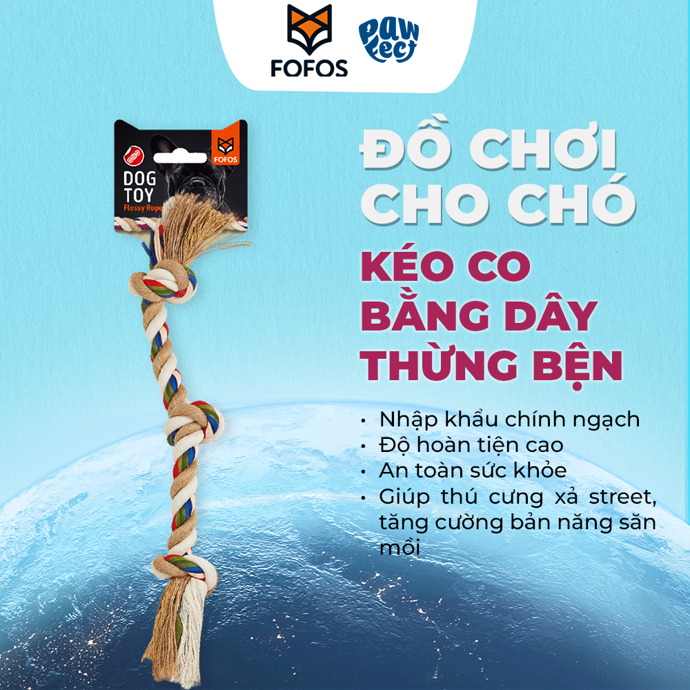 FOFOS Đồ Chơi Bện Thừng Thắt 3 Đầu Cho Chó – Làm Sạch Răng Tự Nhiên 45x5.5x4.5cm