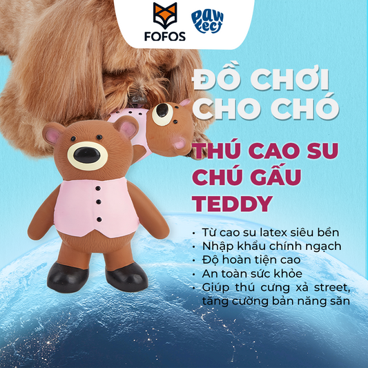 FOFOS Đồ Chơi Cao Su Latex Hình Gấu Có Còi Kêu Cho Chó – Màu Nâu, 100% Latex Tự Nhiên 12x10cm