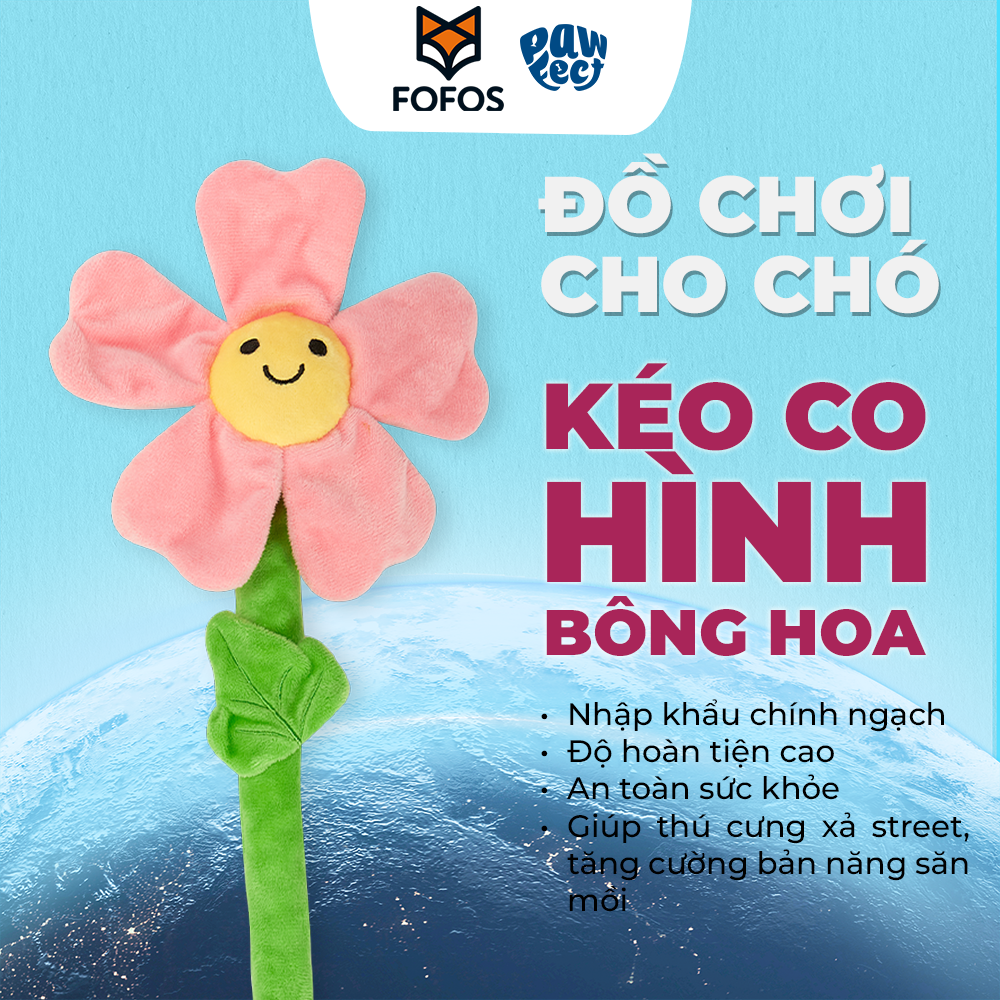 FOFOS Đồ Chơi Dây Bện Hình Hoa Có Giấy Kêu Sột Soạt Cho Chó – Màu Hồng, Không Còi Kêu