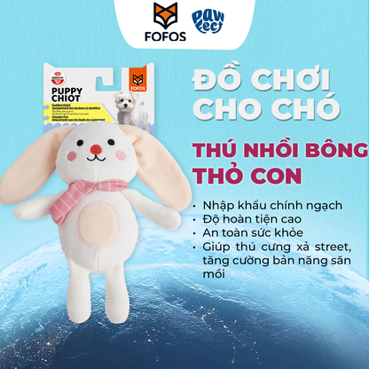FOFOS Đồ Chơi Nhồi Bông Hình Thỏ Trắng Có Còi Kêu Cho Chó Con – Dòng Puppy Giảm Đau Mọc Răng