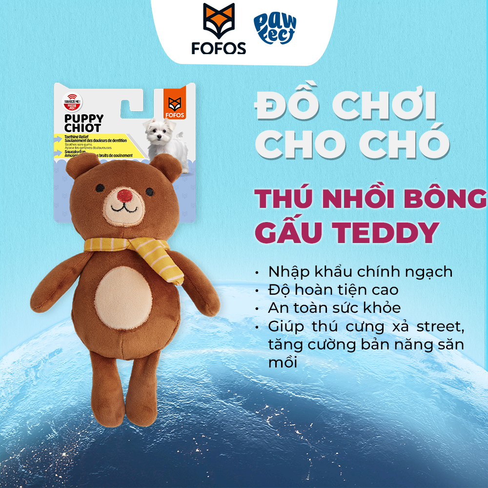 FOFOS Đồ Chơi Nhồi Bông Hình Gấu Có Còi Kêu Cho Chó Con – Dòng Fluffy Puppy Siêu Mềm Mại