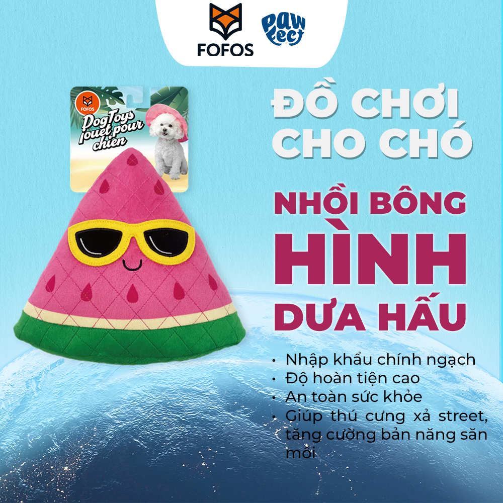 FOFOS Đồ Chơi Nhồi Bông Bền Chắc Hình Trái Dưa Hấu Có Còi Kêu Cho Chó – Màu Hồng