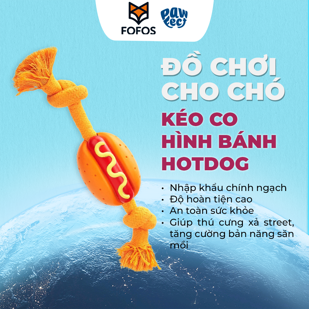 FOFOS Đồ Chơi Dây Bện Kèm Cao Su Hình Xúc Xích Cho Chó – Màu Cam, Kết Hợp Kéo Co Và Gặm Nhai