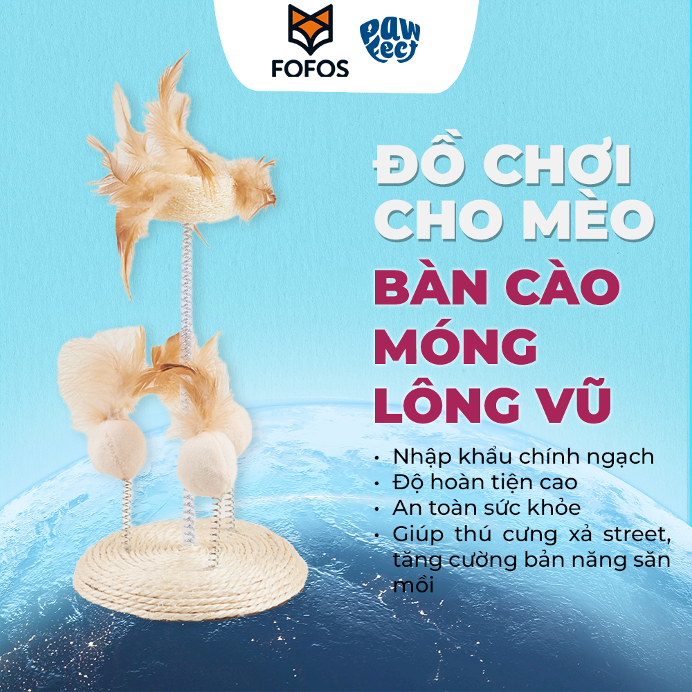 FOFOS Trụ Cào Móng Kết Hợp Lông Vũ Lắc Lư Tự Nhiên Cho Mèo