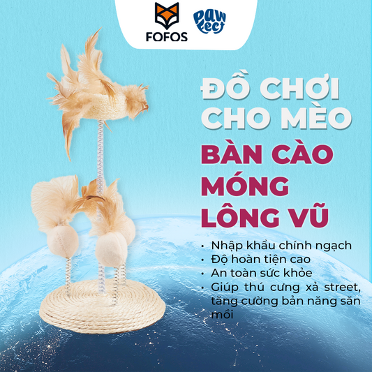 FOFOS Trụ Cào Móng Kết Hợp Lông Vũ Lắc Lư Tự Nhiên Cho Mèo