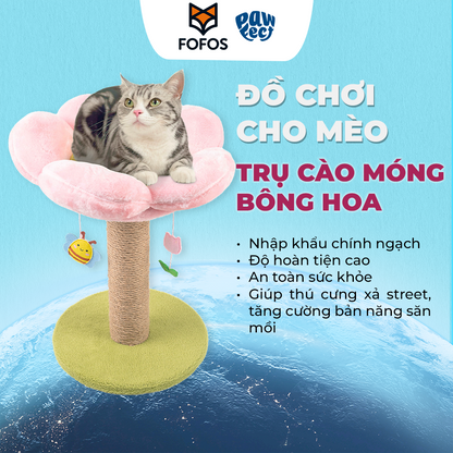 FOFOS Trụ Cào Móng Hình Bông Hoa Kèm Ổ Nằm Cho Mèo – Đồ Chơi Treo Tương Tác 45x35x35cm