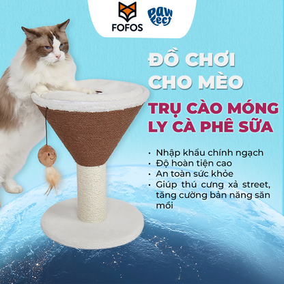 FOFOS Trụ Cào Móng Hình Ly Cà Phê Espresso Martini Cho Mèo – Kèm Bóng Lông Vũ Treo 42x35x35cm