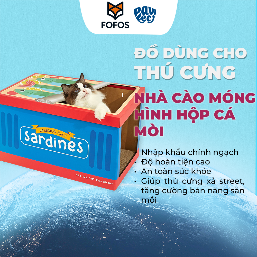FOFOS Hộp Cào Móng Cho Mèo Hình Hộp Cá Mòi - Đồ Chơi Mèo Đa Năng, Thân Thiện Môi Trường